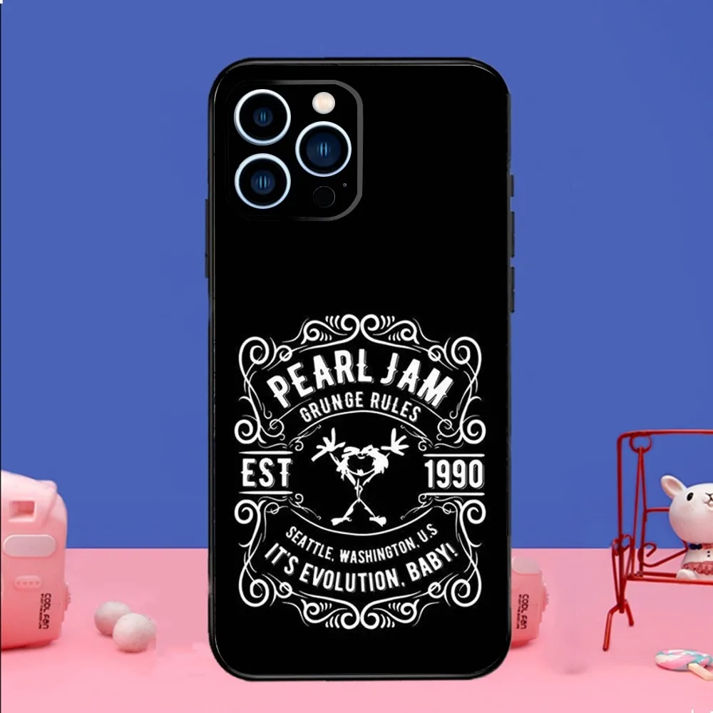 P-Pearl Jam R-Rock Band Phone Case For iPhone 14,13,12 Mini 11 Pro XR,X,XS,MAX 6S,7,8 Plus Silicone Cover Soft black