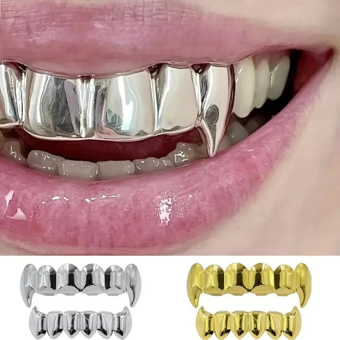 Classic Glossy Vampire Fangs Tooth Caps Hip Hop 6/6 Smooth Surface Tooth Grills for Women Men Halloween Cosplay Jewelry Gift
