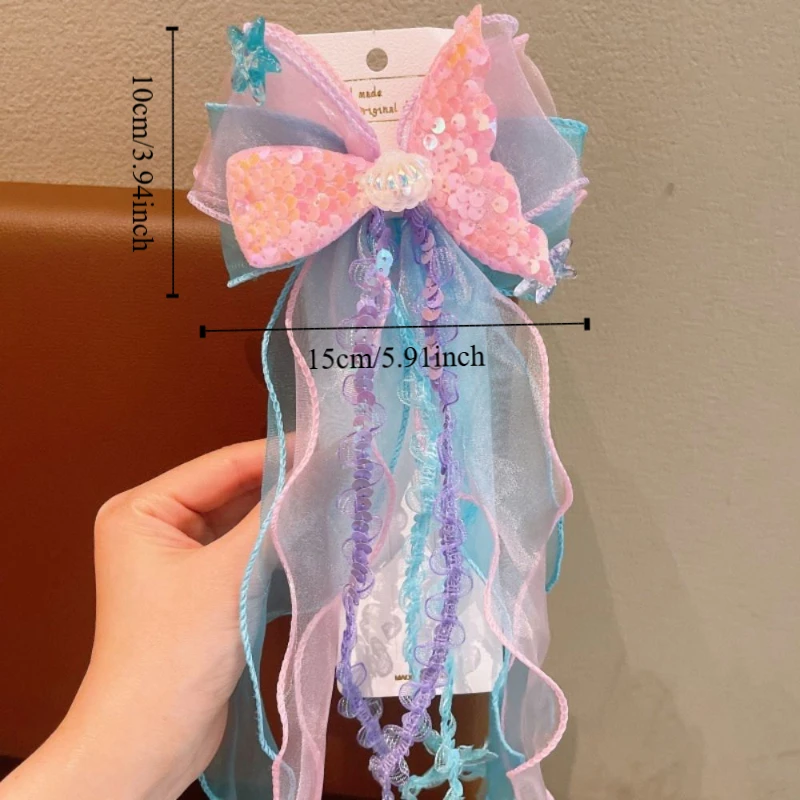 新しい子供用リボンヘアピン、プリンセス人魚の弓型ヘアクリップ、小さな女の子のための可愛いバレッタ