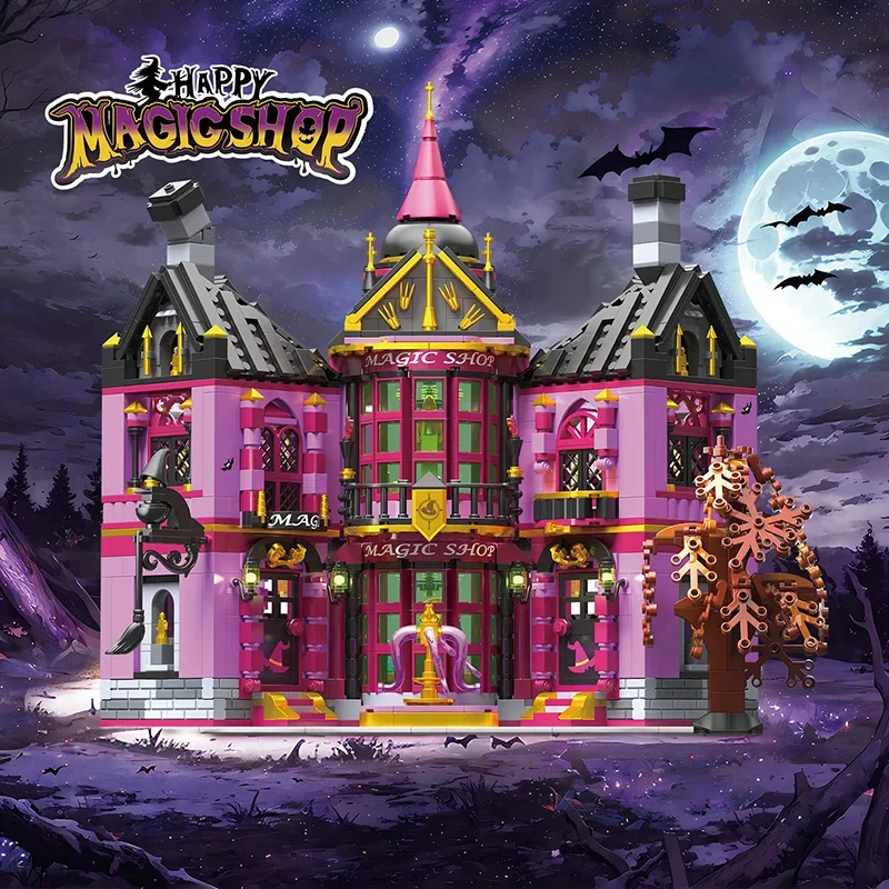 1366PCS Witch House Wizard Bar Magic Shop Micro Model Building Block Street View Store Assembly Mini Brick Toys for Children