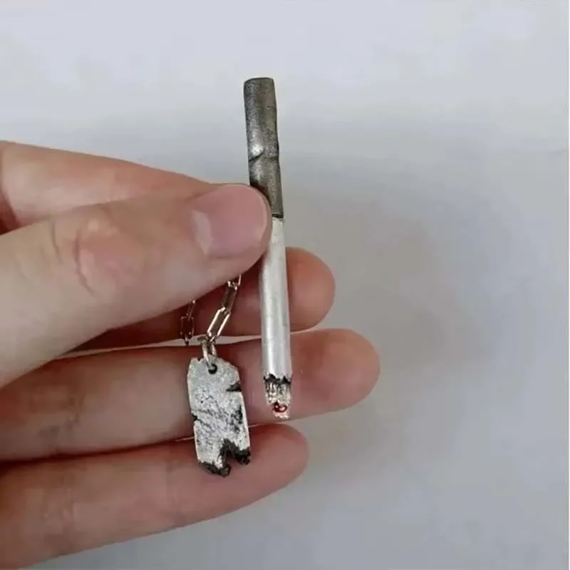 Jardme Punk Metal Cigarette Pendant Necklace for Men Women Hip Hop Charm Chain Jewelry Accessories Gifts