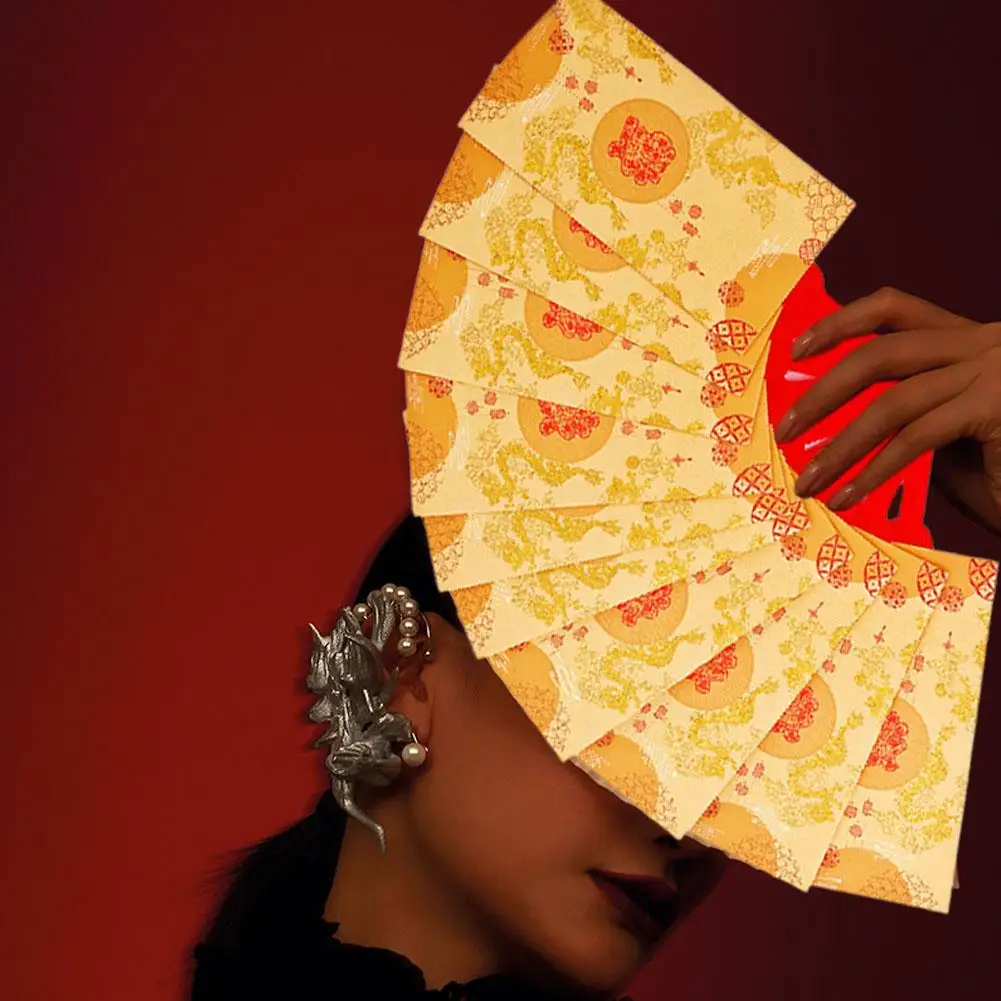 2025 ปีงูใหม่ปีพัดลมสีแดงซองที่ดีที่สุดกระเป๋าของขวัญ Red Wish พับ Lucky เงิน L2H8 ซองจดหมาย V6Z5