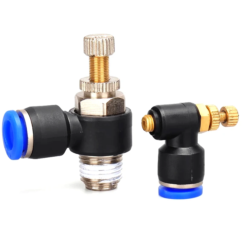 

50pcs SL 4 6 8 10 12mm Fast connection Pneumatic Fitting M5 1/8" 1/4" 3/8" 1/2 air speed Regulating valve throttle valve