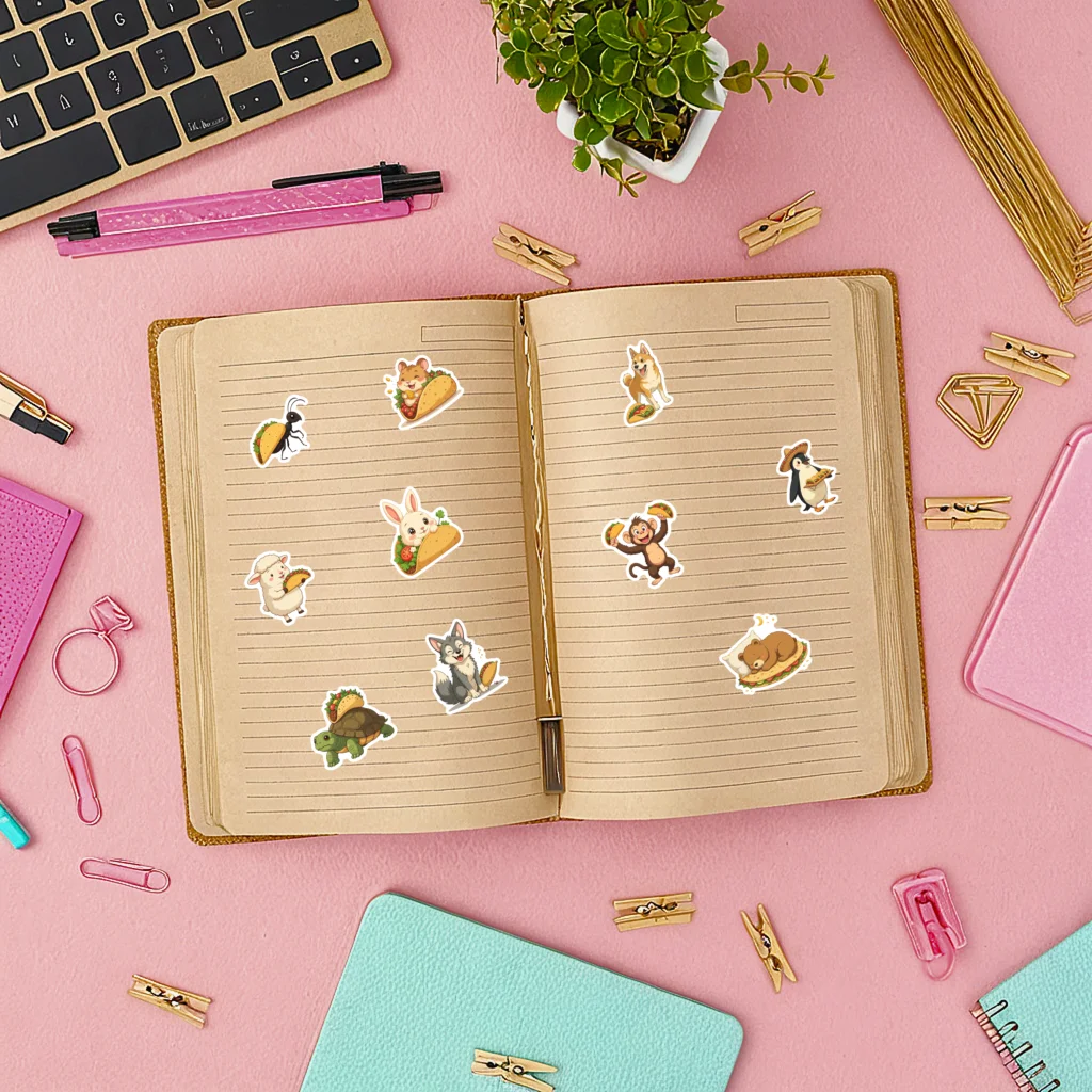 35pcs-100pcs Cartoon Cute Animals Stickers Whimsical Animal Eating Food DIY Stickers PVC Sticker For Notebook Luggage Mobile