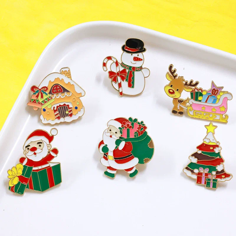 Christmas Brooch For Women Men Santa Claus Bell Elk Snowflake Xmas Tree Snowman Enamel Pins New Year Festival Gifts
