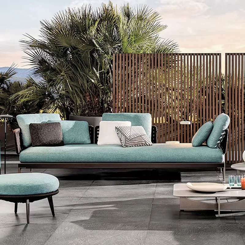 Customizable Two-Seater Garden Sofa Set Modern Timeless Design All Weather Rattan Woven Metal Frame Outdoor Stylish Hotels