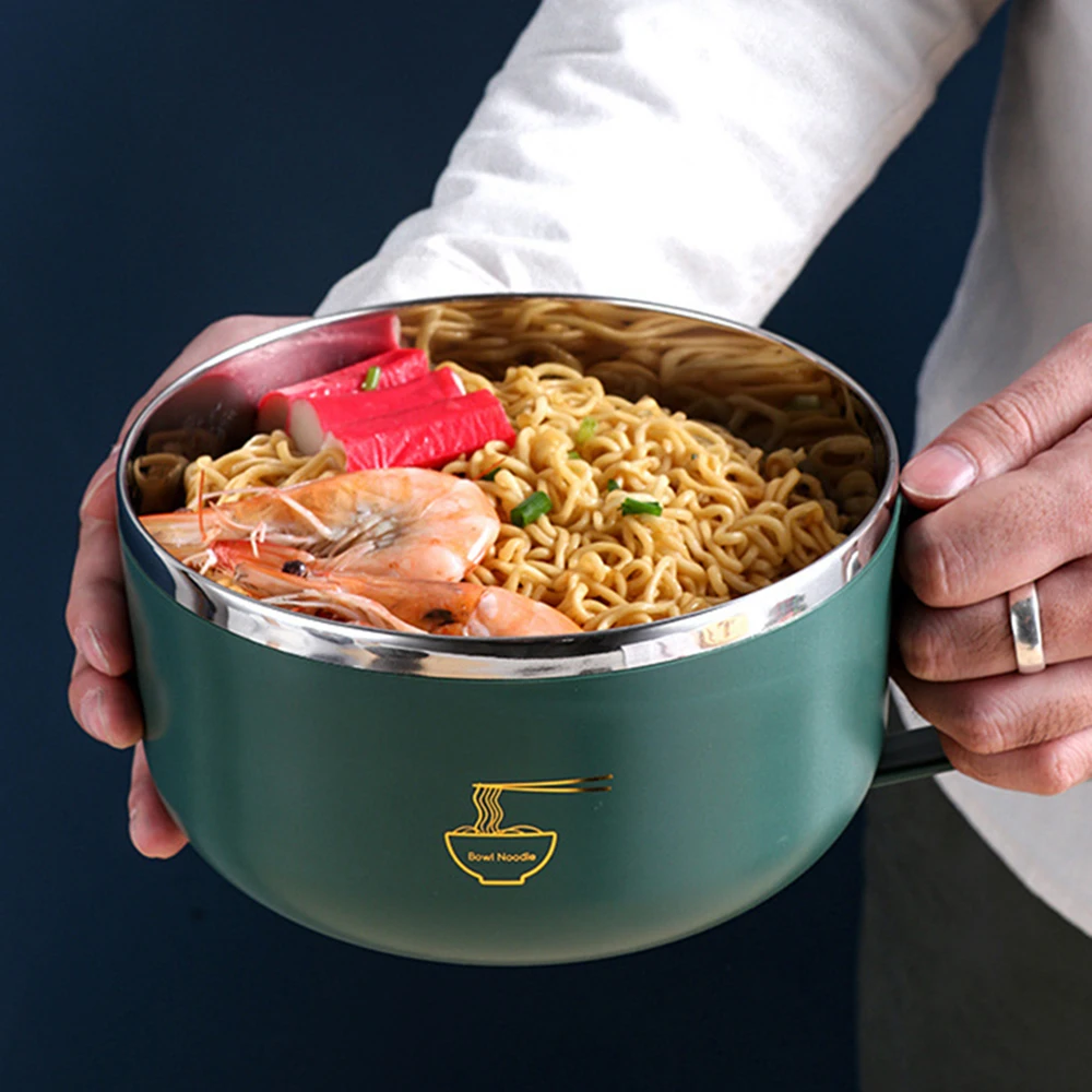 304 Stainless Steel Ramen Bowl with Lid Heat Resistant Noodle Cooker Bowl Instant Noodles Kitchen Tableware Accessory Bowl With