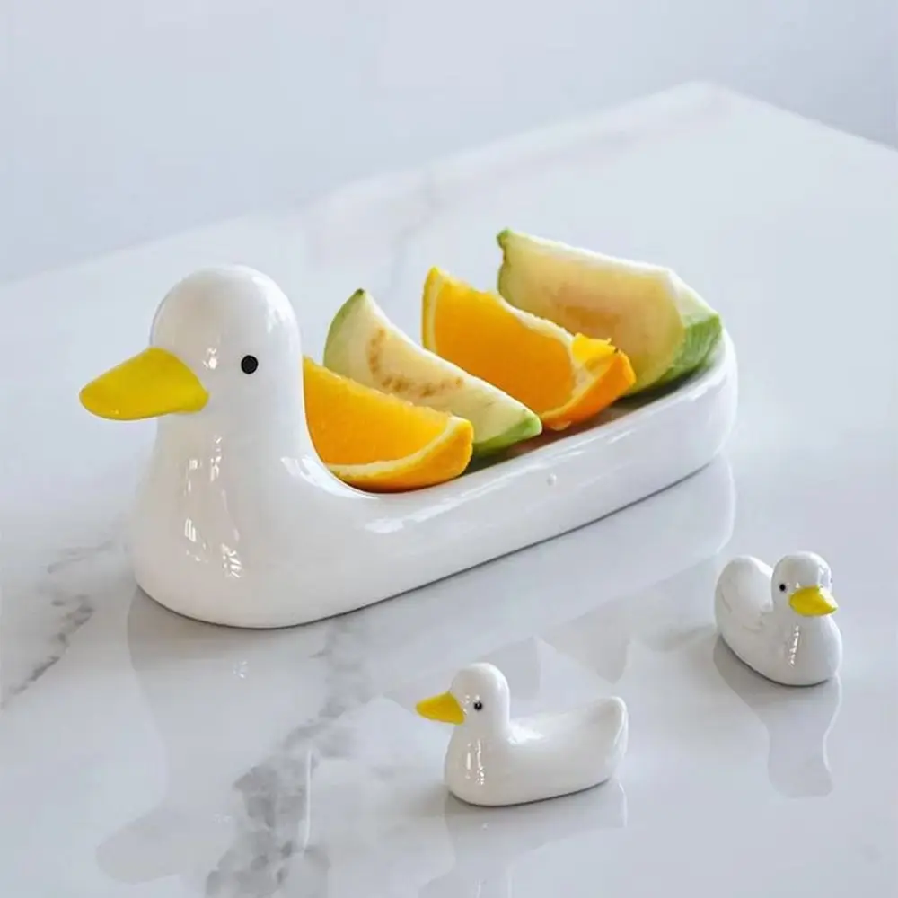 Creative Ceramic Chopstick Stand Cute Cartoon Duck Chopstick Holder Practical Hand-painted Chopsticks Rest Storage Ornaments