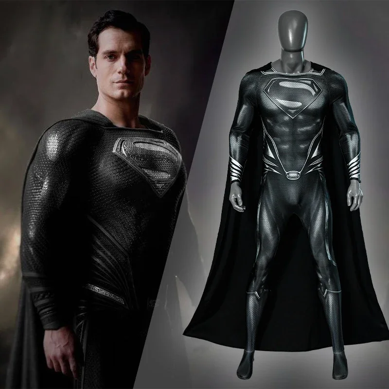 Movie Superman Cosplay Black Bodysuit Superhero Zentai Costumes Womloak Cos Jumpsuit Rompers Adult Outfits Role Play Party