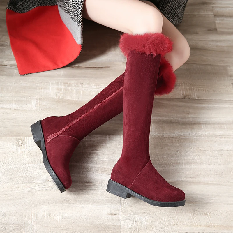 Plus Size Frosted Float Material Faux Fur Knee High Boots With Thick Plush Lining On The Side Zipper For Women's Long Boots