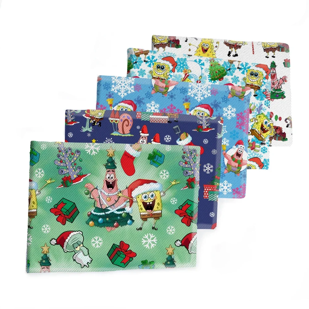 Christmas Theme Cartoon SpongeBob SquarePants Pattern Printed Twill Fabric for Patchwork Quilting Fabrics