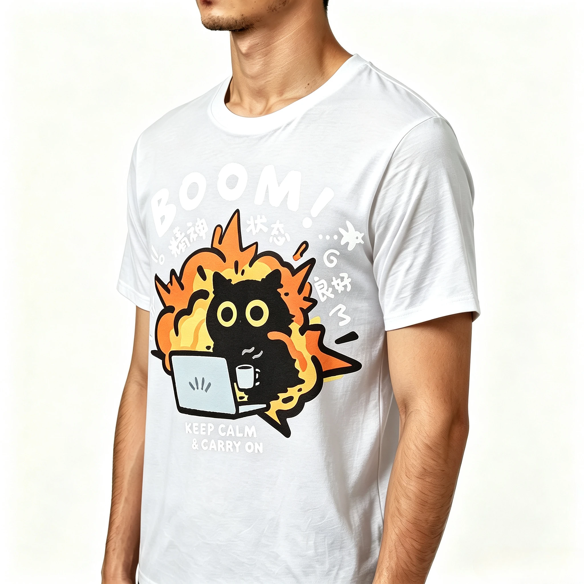 Cartoon Couple Modal T-shirt Boom Black Cat Graphic Short Sleeve Tee Keep Calm & Carry On Casual Matching Top