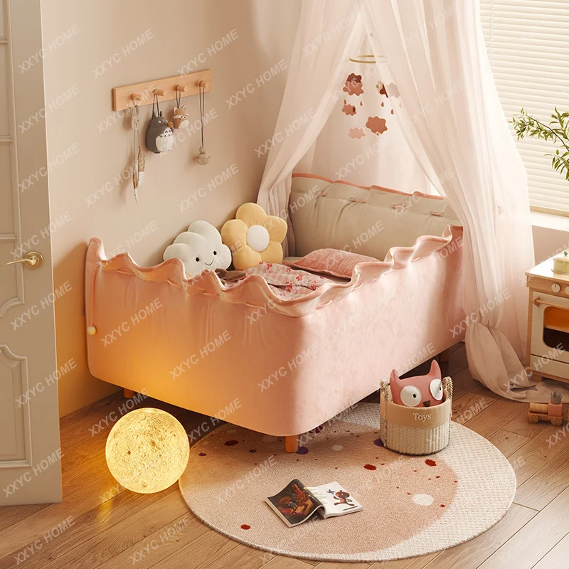 Shell Retractable Bed Solid Wood Children's Bed with Fence Girl Princess Pocket Bed Boy Single Bed Stitching Pumping Broaching