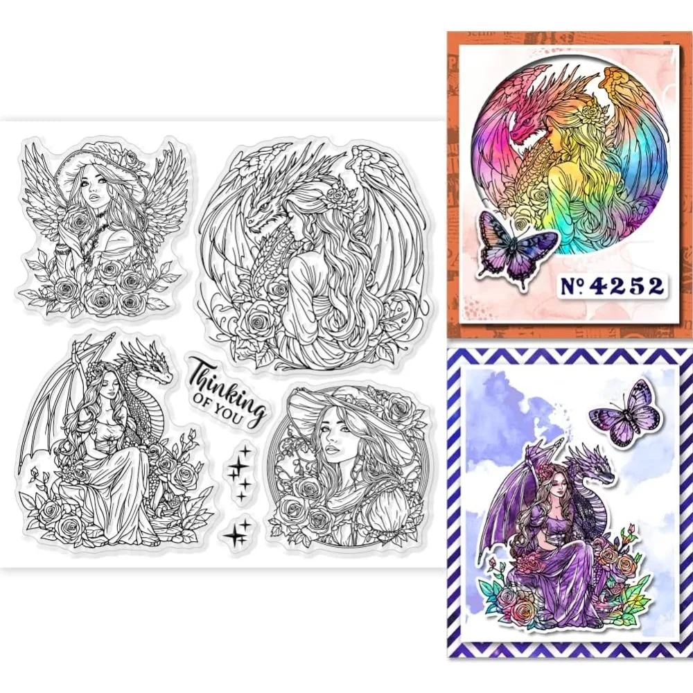 Magic Dragon Frauen Klare Stempel für die Kartenherstellung, Rosen-Silikon-klare Stempel, Wörter, transparente Stempel, Siegel für DIY-Scrapbooking