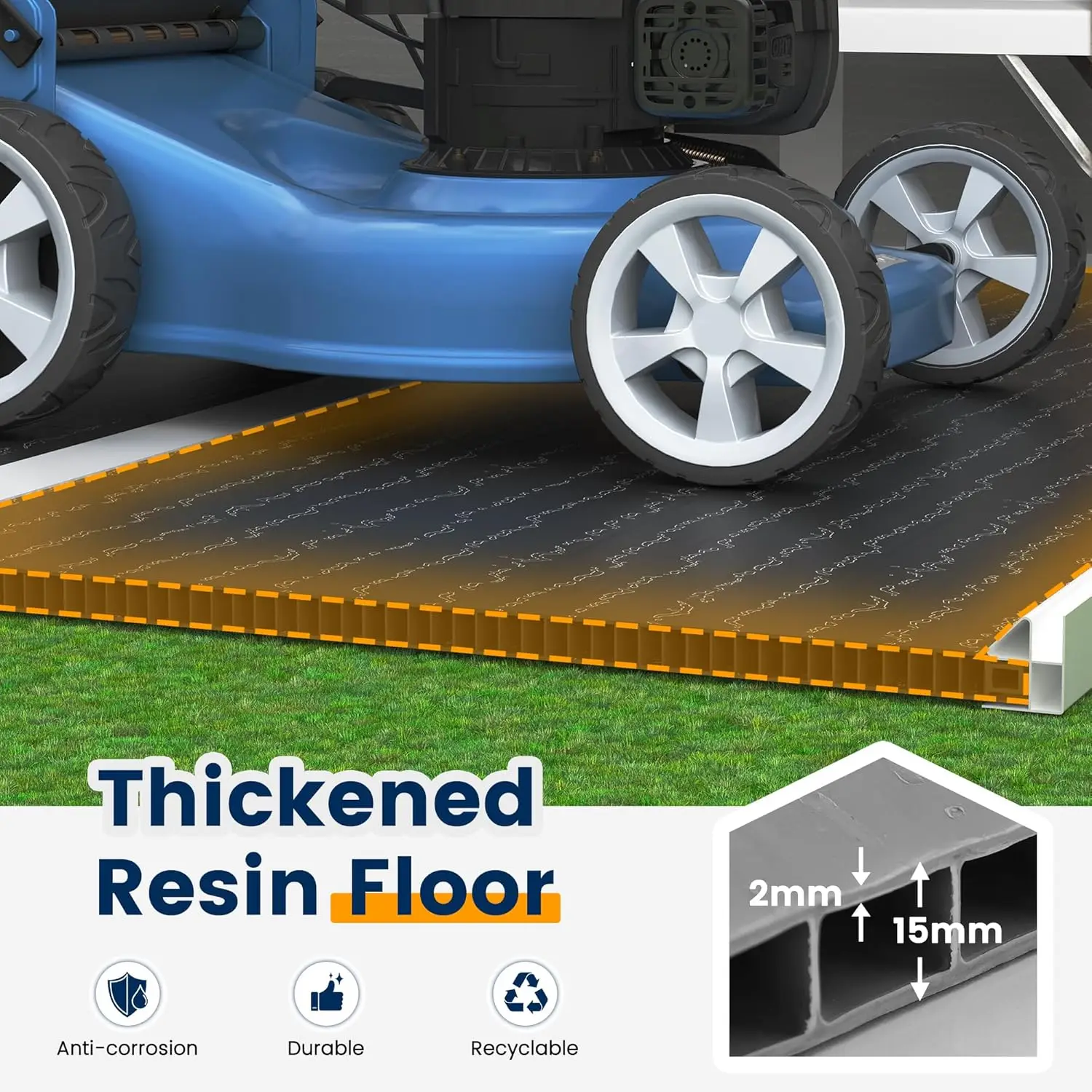 سقيفة تخزين من الراتنج مقاس 8 × 10 أقدام، سجادات حديقة خارجية مع أرضية بلاستيكية للتخزين في الهواء الطلق مع باب قابل للقفل للدراجة #3