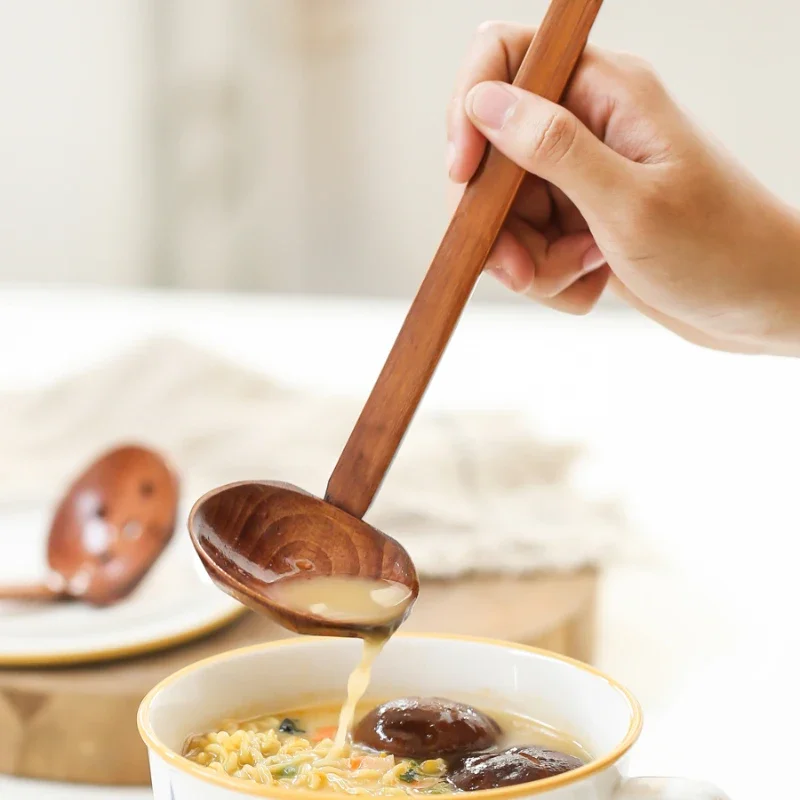 wooden Lamian Noodles spoon household wooden spoon high temperature resistant long handle noodle strainer hot pot