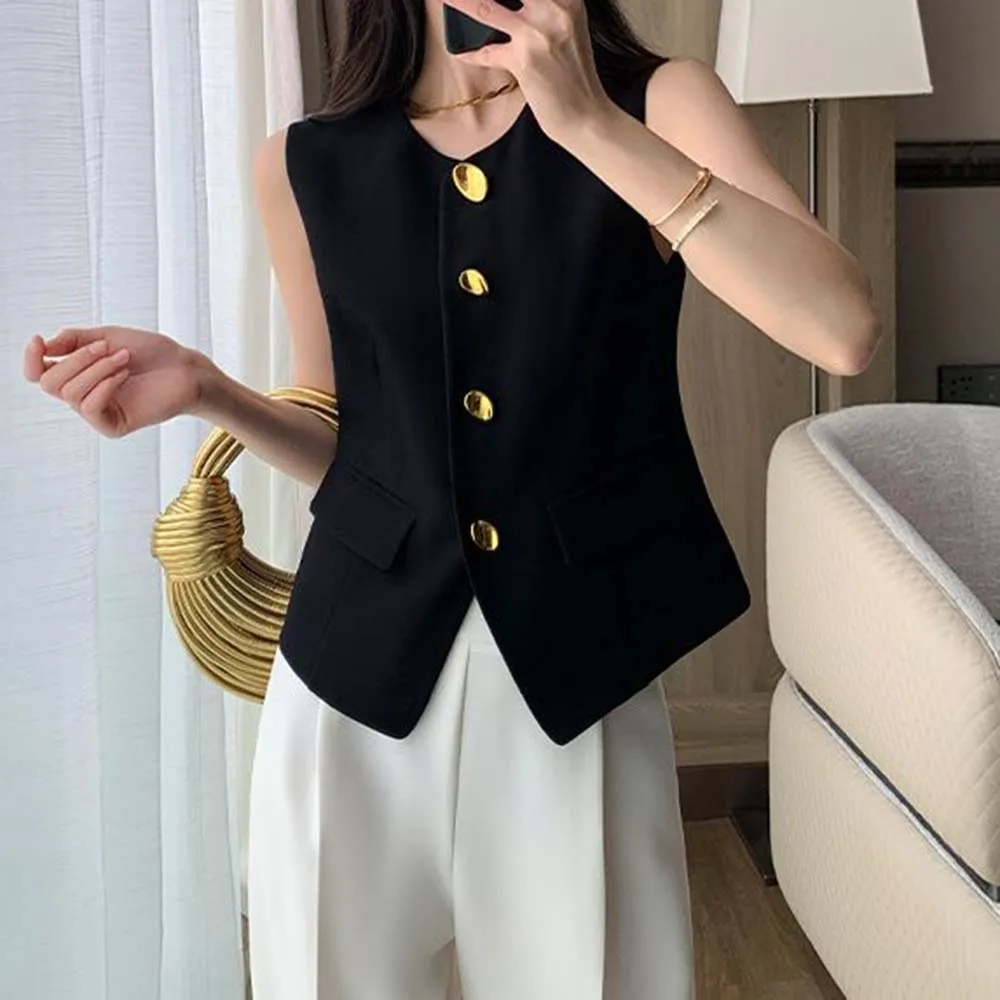 2026 Spring Suit Vest Women's Black Slim Skinny Popular Temperament Versatile Sleeveless Top Thin Fashion
