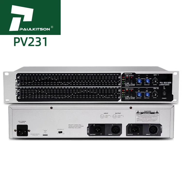 Professional Dual 31-Band 2U Audio Equalizer PV231 for Recording Studios-Metal Shell Sound Stage Equipment