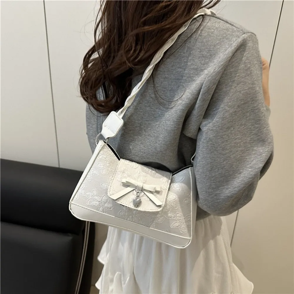 

Trendy Korean Bow Crossbody Bag Luxury Small Bow Shoulder Bag Sweet PU Leather Women's Handbags Ladies