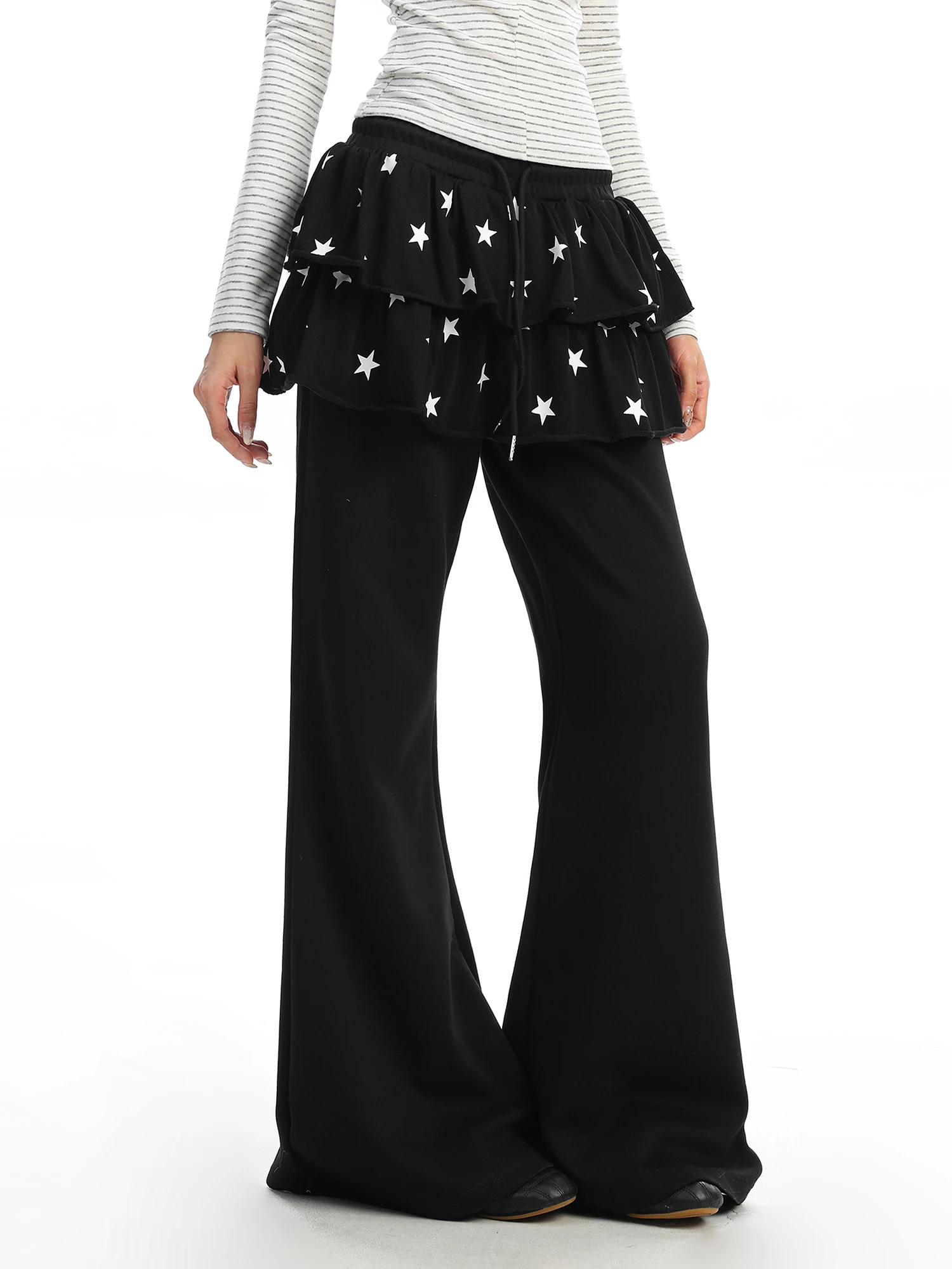 

American Style Wide Leg Casual Pants Women Loose Slimming Jazz Dance Sweatpants Star Pattern Natural Waist Elastic Waistband