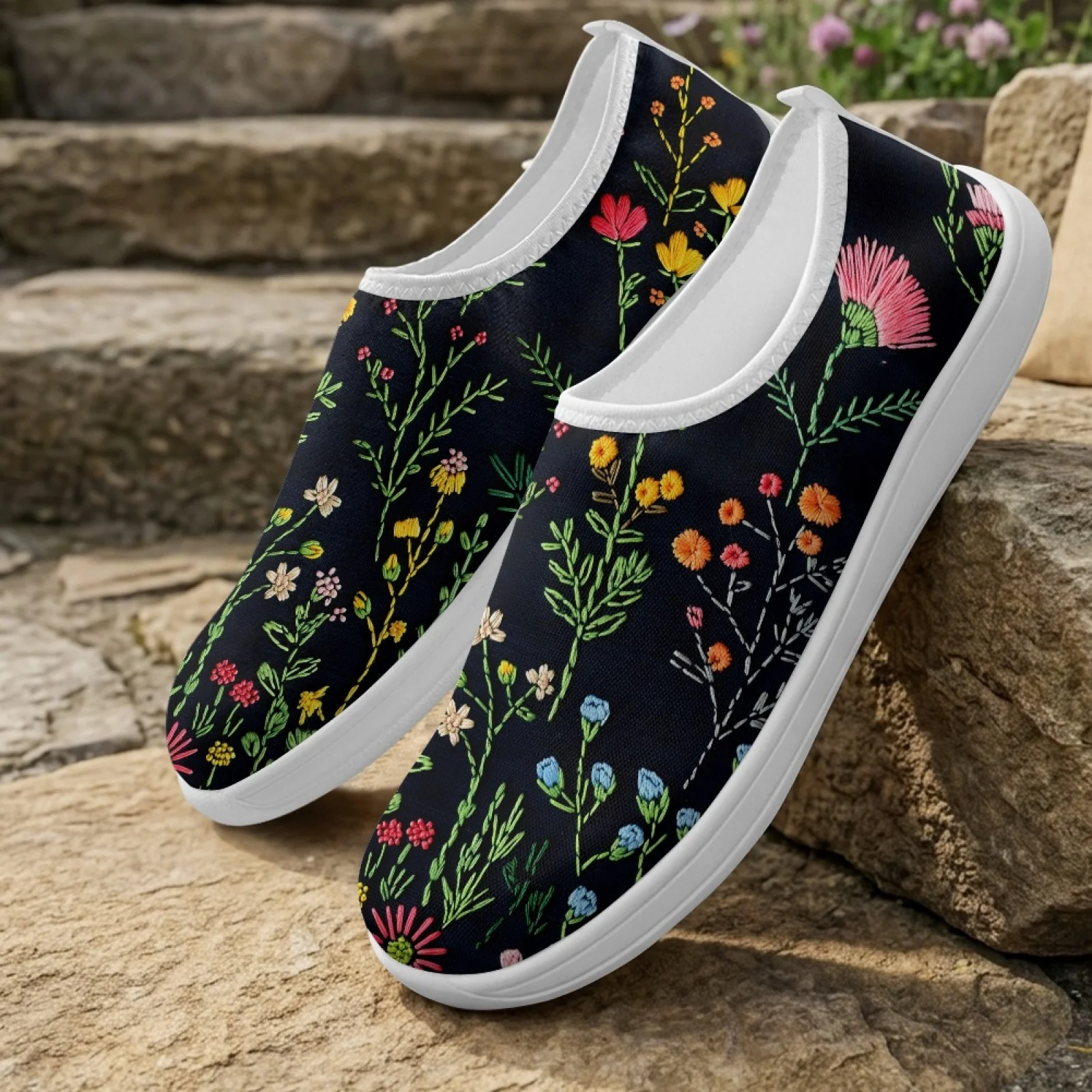 XIXIRIMIDO Women's Slip-on Wide-toed Shoe Nurse Shoes Men's Sneakers and Casual Shoes Zapatillas de Mujer Tenis Feminino Flower