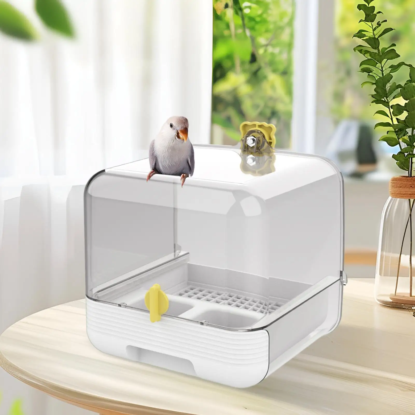 

Parakeet Bath Bird Feeder For Cage Pull-out Transparent 2 In 1 Bowl Quick Cleaning For Indoors Inside Or Outdoors On Deck Garden