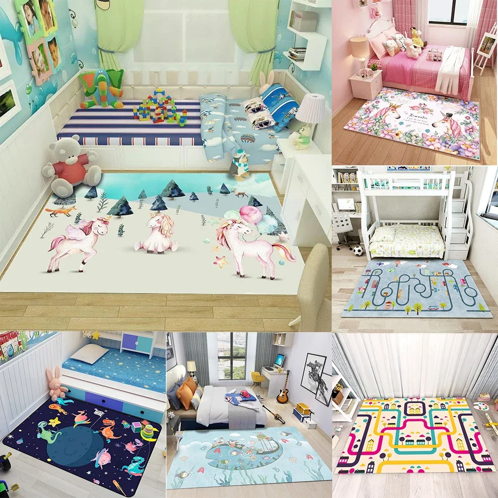Cute Cartoon Pattern Carpet Kids Room Protection Mat For Toy Storage Nonslip And Soft For Bedroom Living Room Home Decoration