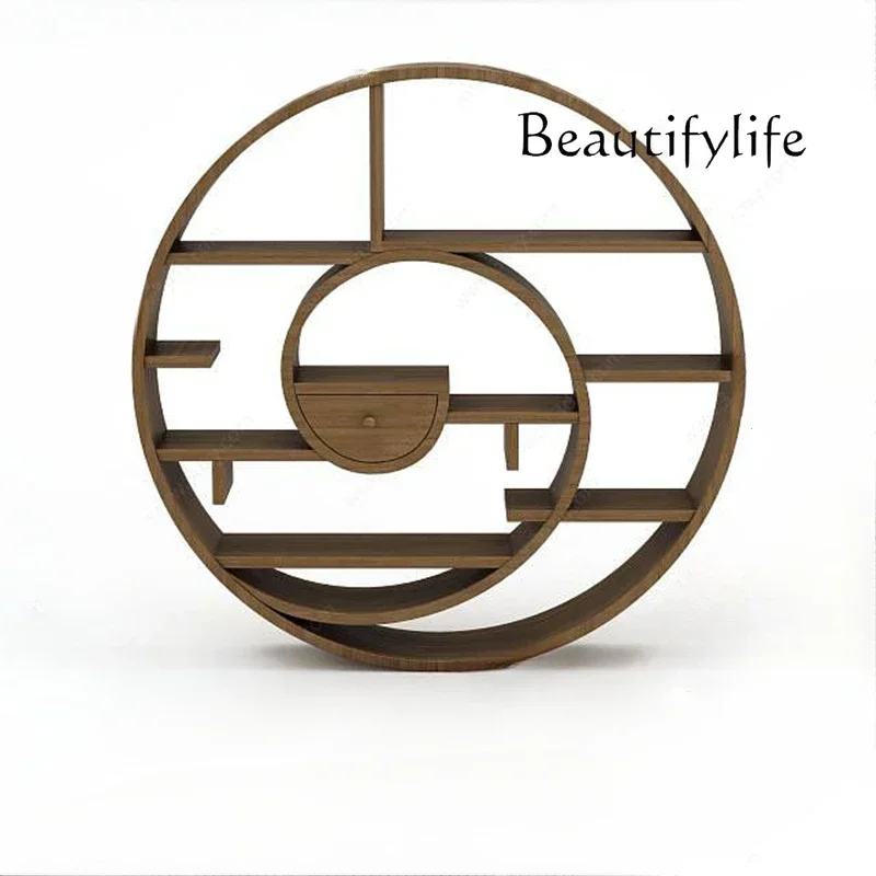 

Nordic medieval style solid wood wall-mounted bookcase household art decoration cabinet