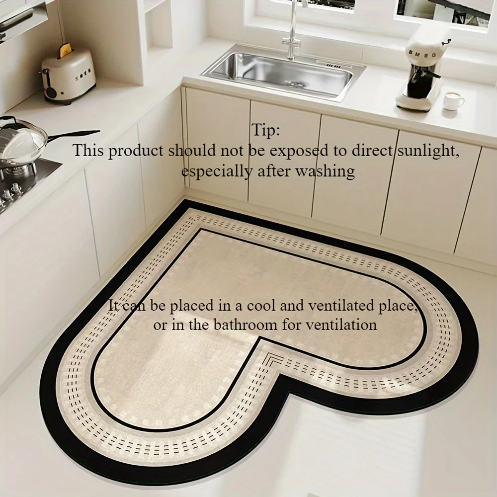 Heart-Shaped Diatom Mud Anti-Slip Floor Mat - Self-Cleaning, Perfect For Kitchen & Bathroom Decor