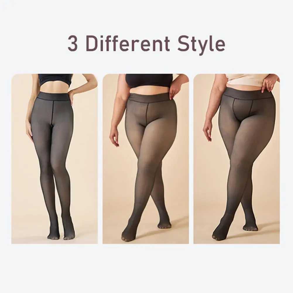 Women Winter Tights High Waist Stretchy Plus Size Fleece Lined Leggings Sheer Warm Pantyhose Fake Translucent Thermal Tights