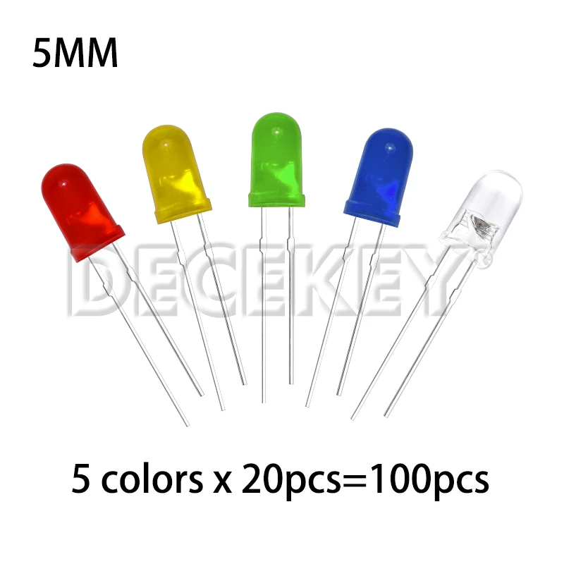 100-200PCS 3MM 5MM LED Diode Assorted Kit F3 F5 LED Light Emitting Diodes White Green Red Blue Yellow Orange DIY Electronic Kit