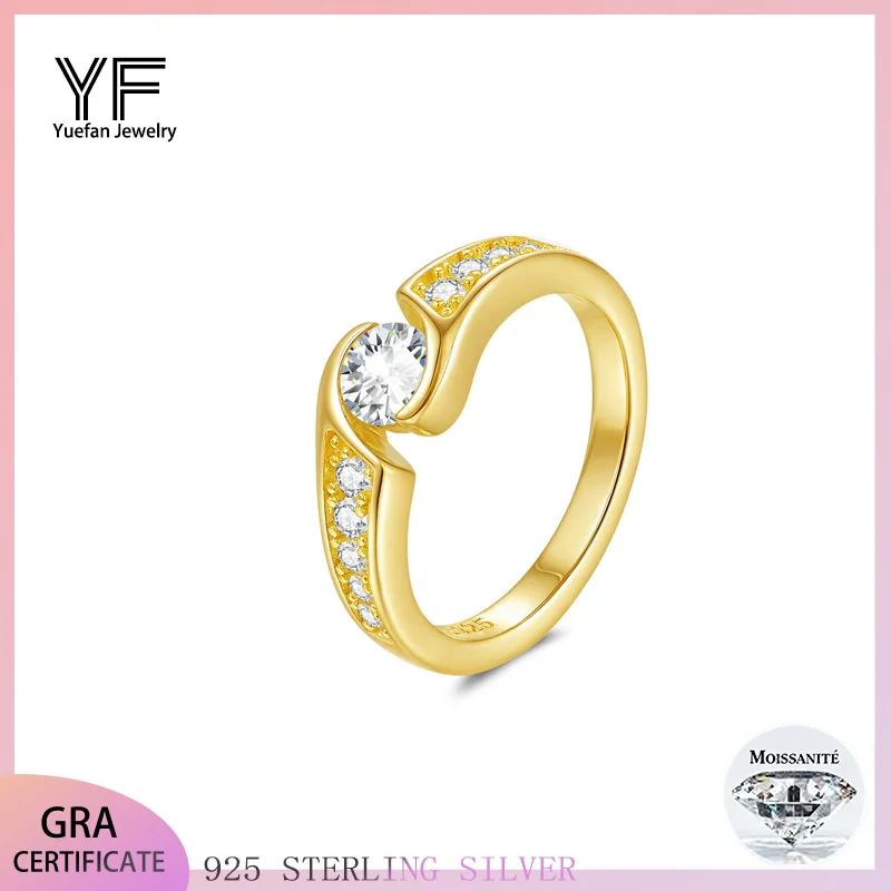 

5mm Moissanite Rings Woman D VVS1 Passd Sterling Silver Jewelry 925 Yellow Gold Plated Ring Anniversary Wedding Band Gift