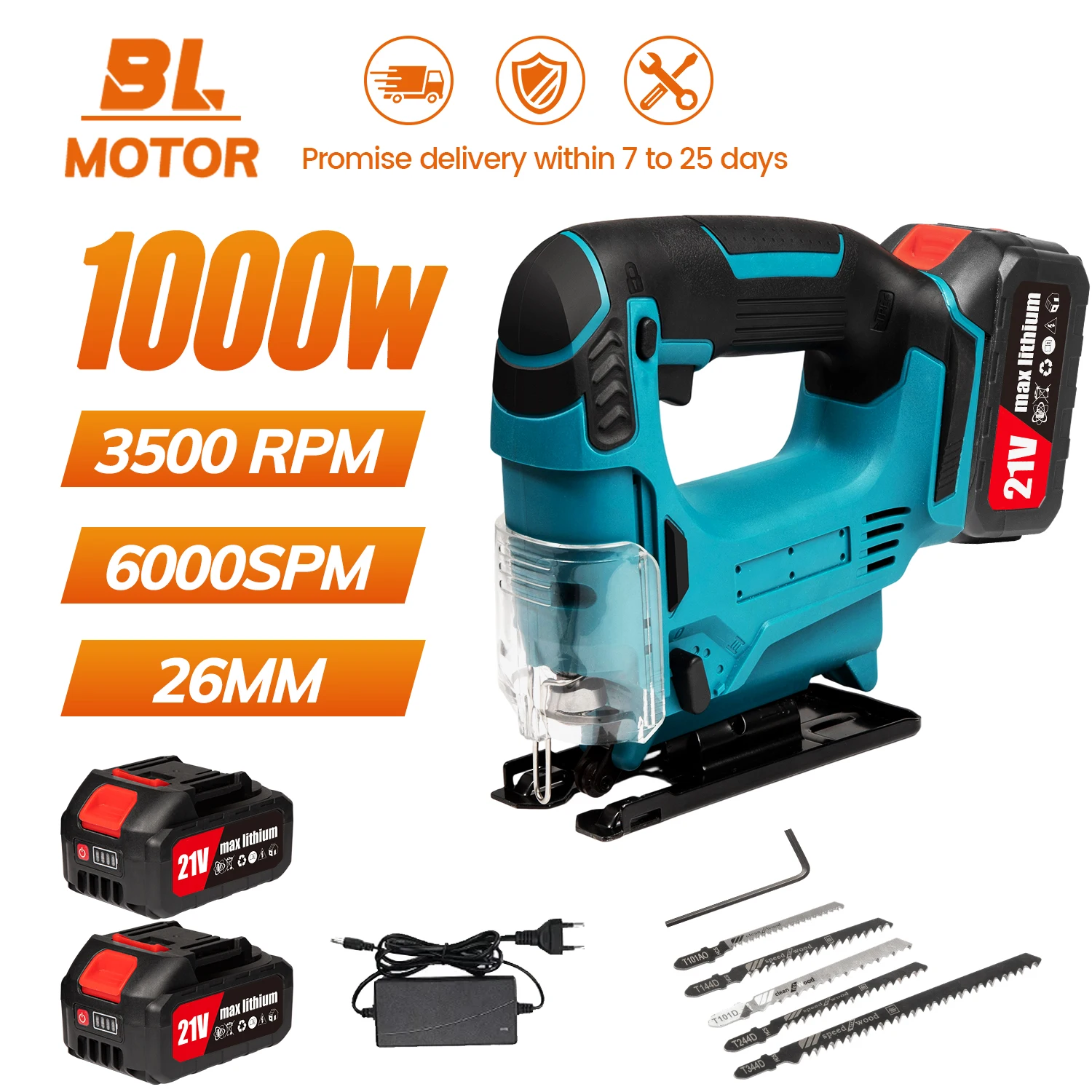 

18v Portable Cordless Jig Saw 26mm Electric Curved Saw LED Light Multi-Function Cutting Woodworking Tool for Makita 18V Battery