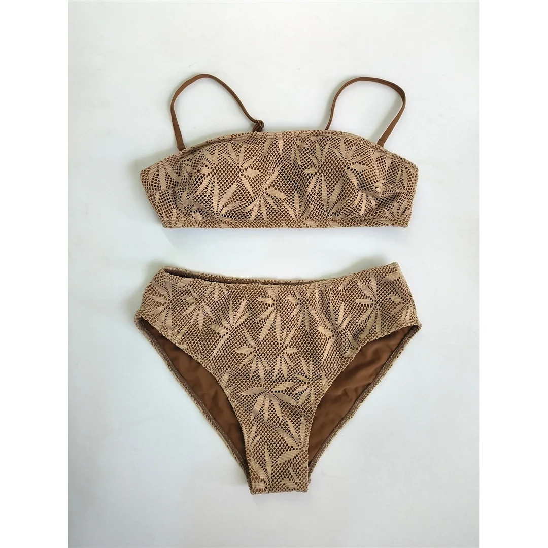 S - XL Neuer Bikini mit Blattmuster, mittelhoher Bund, Damen-Badeanzug, zweiteiliges Bikini-Set, Badebekleidung, Badeanzug, Modell V8519. – Detail 6