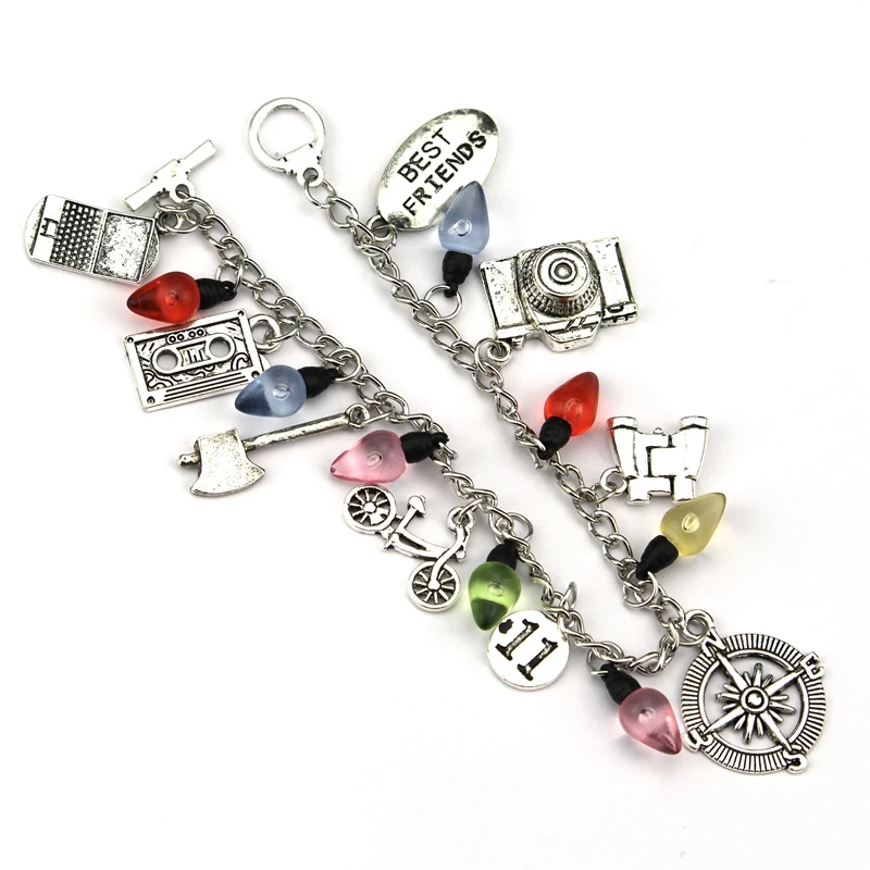 TV Stranger Things Charm Bracelet Axe Bicycle Camera Telescope Compass Crystal Beads Bangle Fashion Jewelry Wristband Ornament