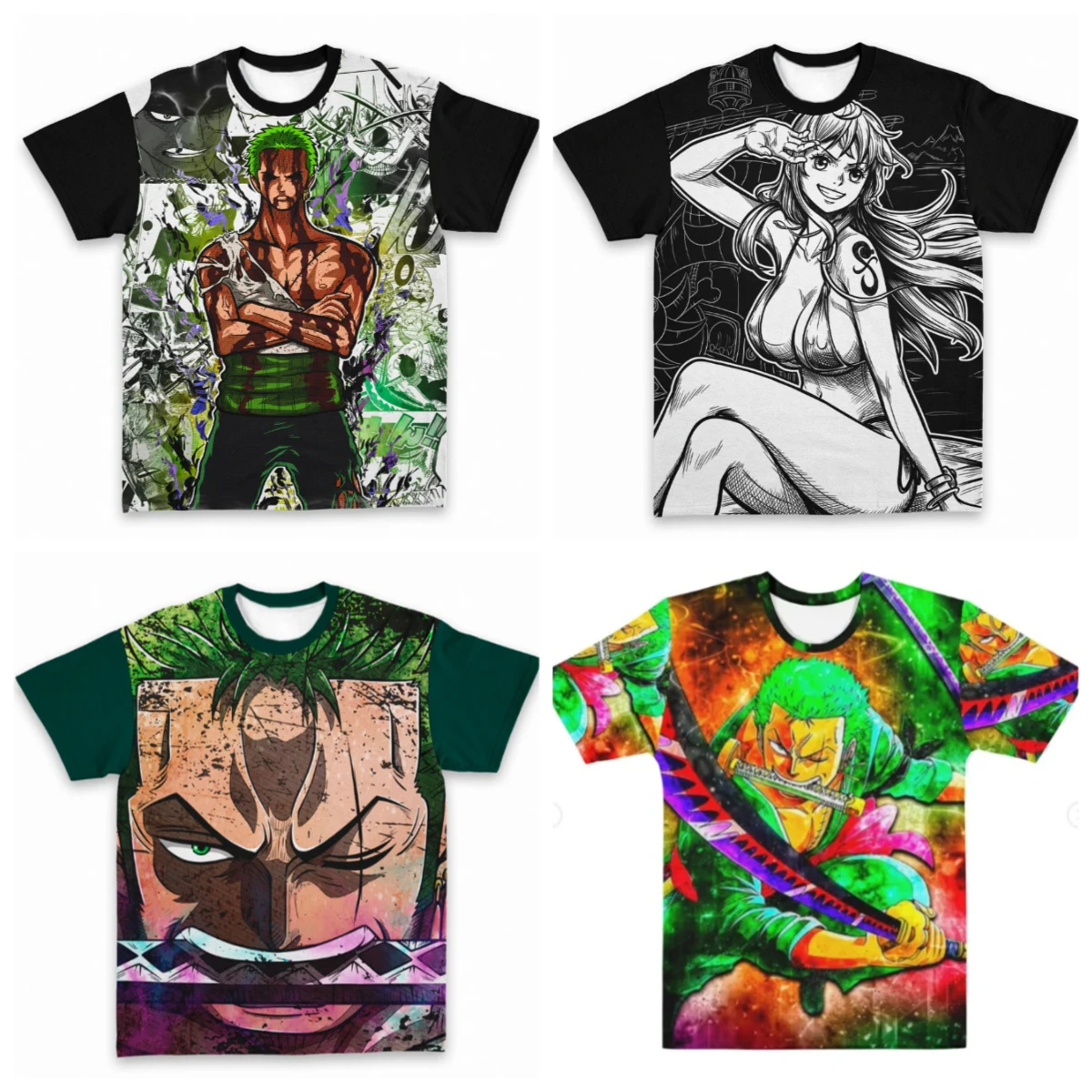 3D-gedrucktes One Piece Zoro / Nami T-Shirt für Erwachsene und Kinder, Cosplay-Outfit für Anime-Fans, Shorts für Freunde