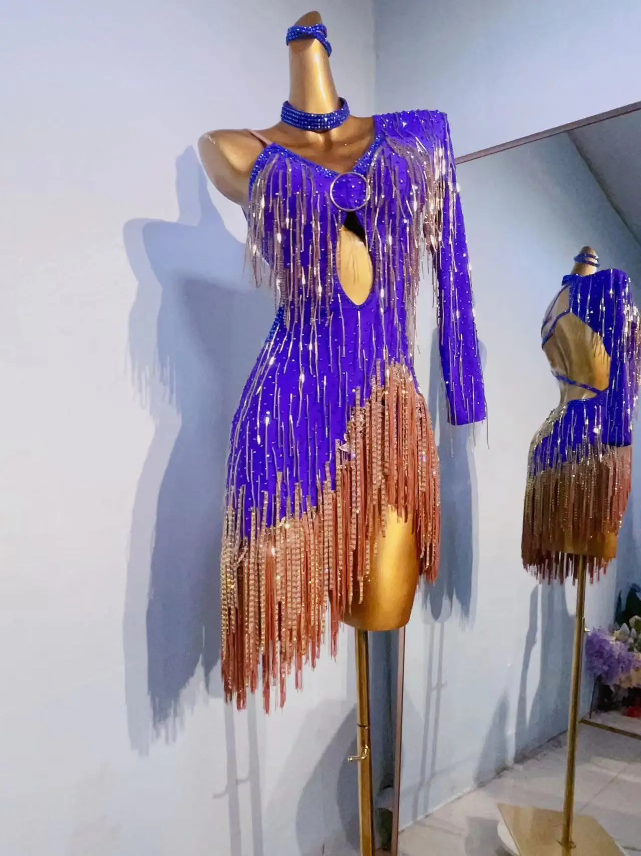Latin Dance Dress for Women Custom Tassel Diamond Dress for Adult Children's Stage Samba Standard Professional Clothing