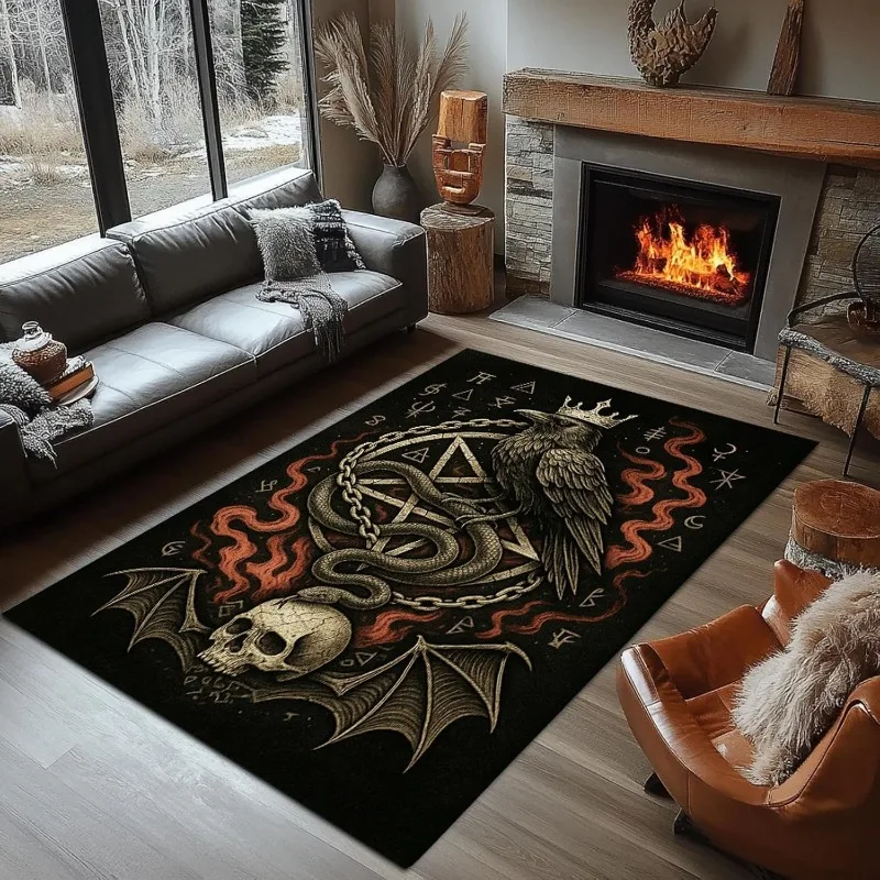 

Vintage Art Living Room Carpet Halloween Theme Skull Print Decorative Bedroom Rug Machine Washable Non-slip Coffee Table Mat 러그