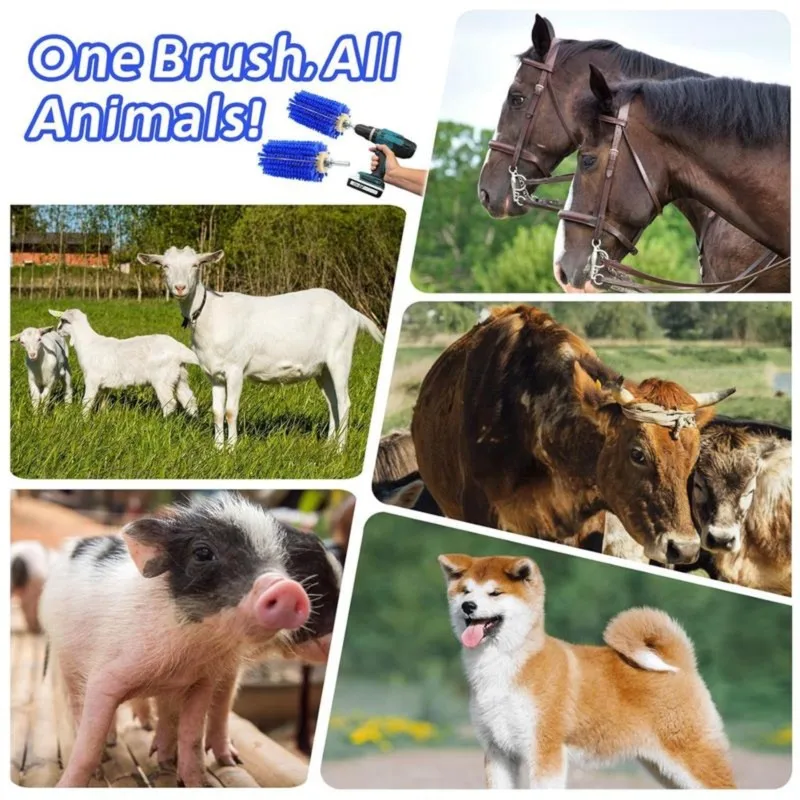 ABRW 2 Pcs Mini for Roto Drill Brush Attachment for Livestock Horse Goat Cow Scratching Shedding Grooming Tool