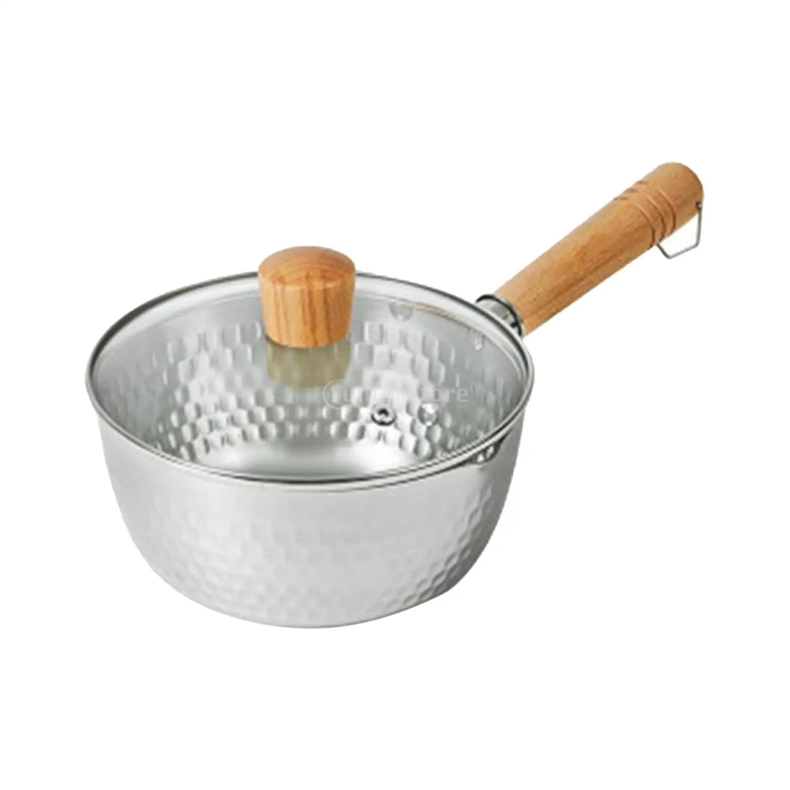 Enamel Milk Saucepan Stockpot Butter Warmer Pan Food Soup Noodles Cooking Pot Stock Pot Cookware with Insulated Wooden Handle