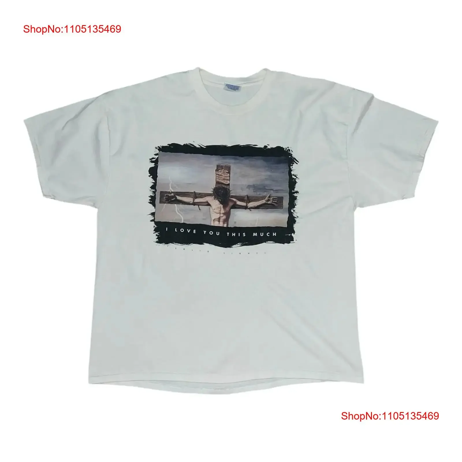 Vintage Jesus T Shirt Lightning Crucifix I Love You This Much Art XL vintage Washed Soft fashion graphic Unisex Stretched