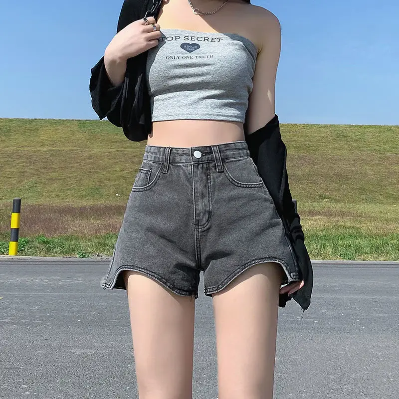 

Short Jean Pants Woman Boxer High Waist Wide Denim Shorts Women with Belt Kpop Design Elasticty Jorts Casual Youthful Outdoor Xl