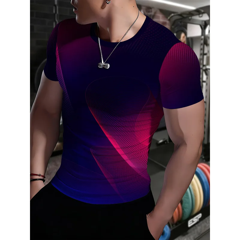 Men's round neck purple-red gradient sports tight-fitting short-sleeved shirtTShirt High elasticity quick drying slim fit