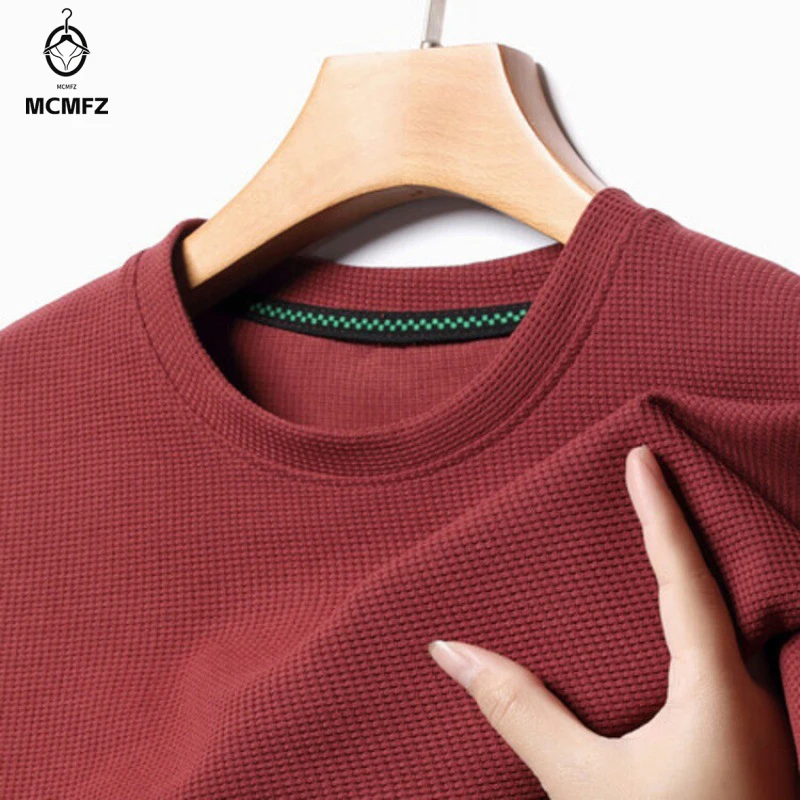 New Summer Waffle Round Neck Short Sleeved T-shirt for Men's Short Sleeved Top image 6