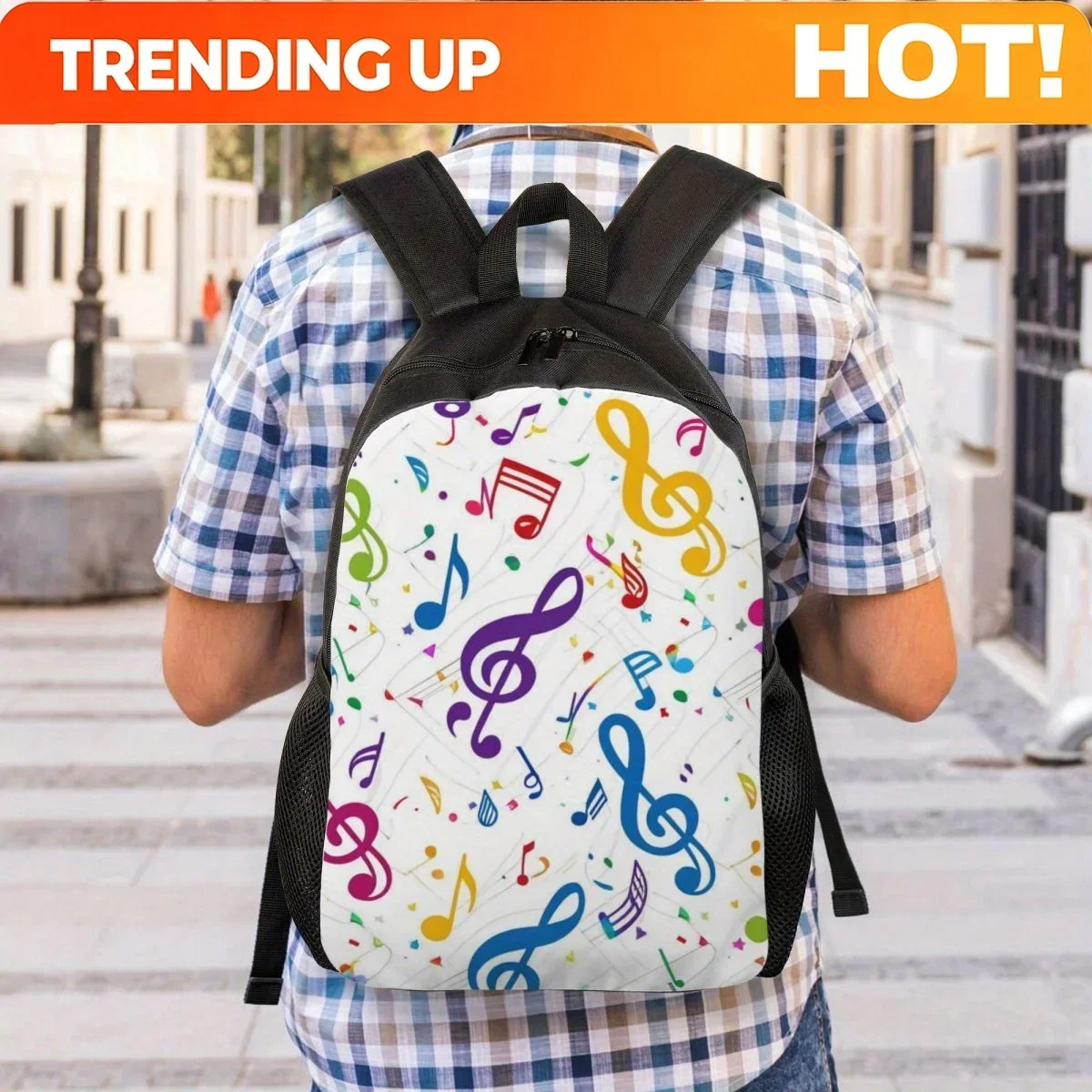 Custom Colorful Music Note Casual Backpack, Shoulder Bag For Men And Women, Lightweight Book Bag, Computer Laptop For Work Trave