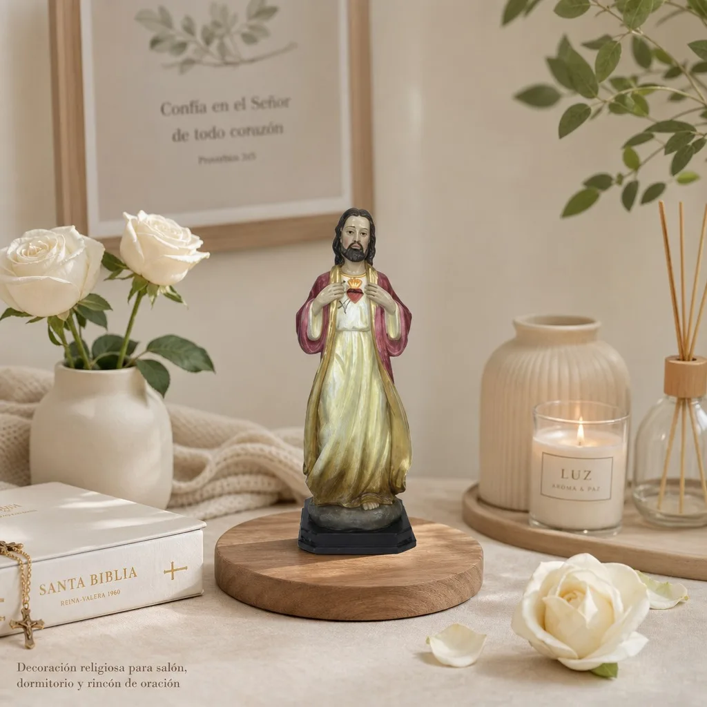 Statue en résine du Sacré-Cœur de Jésus, figurine religieuse catholique décorative pour la maison et l'autel, dimensions 8×7,5×21,5 cm, cadeau sacramentel idéal