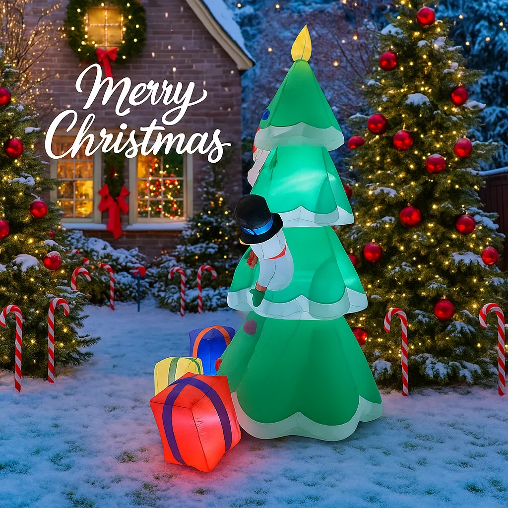7.8FT Christmas Tree Santa Claus Snowman Inflatable Christmas Decorations Xmas Ornaments Lights Yard Outdoor Holiday Decor Toy