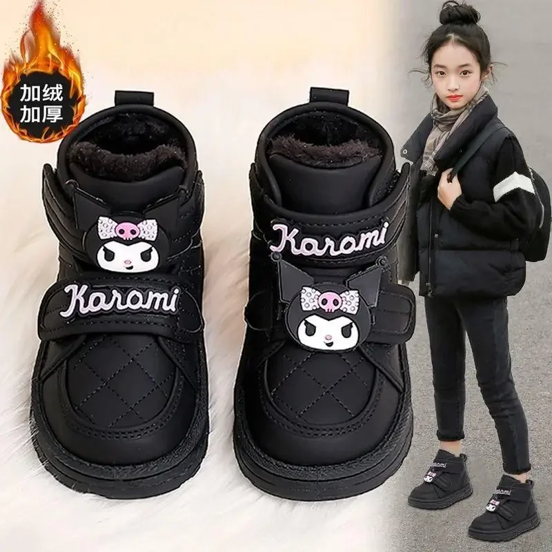 

Anime Figure Kuromi Girl Cotton Boots New Winter Child Keep Warm Kawaii Cartoon Cotton Shoes Plus Velvet Thicken Cotton Boots
