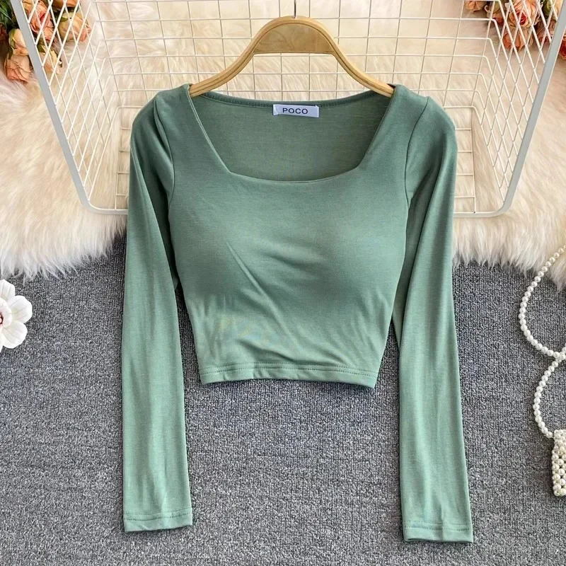 Korean T-shirts for Women with Built in Bra T Shirts Womens Long Sleeve O-neck Tees Female Casual Fashion Almighty Dropshipping