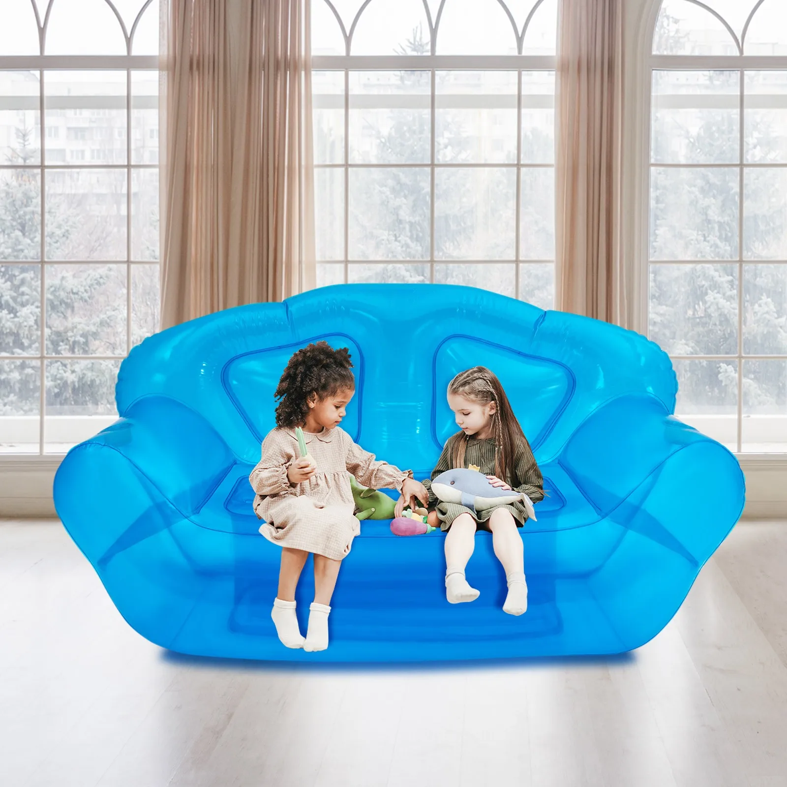 

Большой надувной диван для двоих взрослых, портативный домашний уличный диван-кровать с насосом, опоры до 440 фунтов, синяя мебель для гостиной